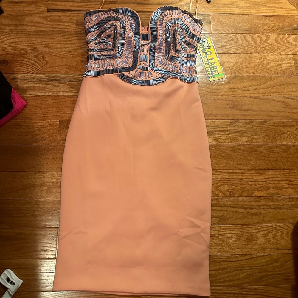 New.!Gold label WOW Couture Dress with Coral and metalic  Accents